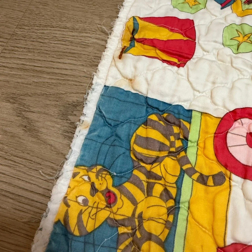Vintage Circus Clown Baby Quilt Blanket White Multicolor 51x41 1970s 1980s